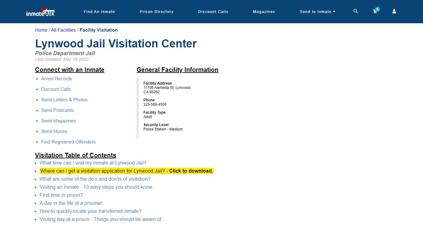 Lynwood Jail | Visitation, dress code & visiting hours - InmateAid